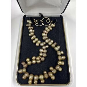 Baroque Pearl Mushrooms Shaped Graduated Artisan Necklace W/ Box